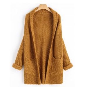 Mustard Yellow Curled Sleeve Batwing Cardigan